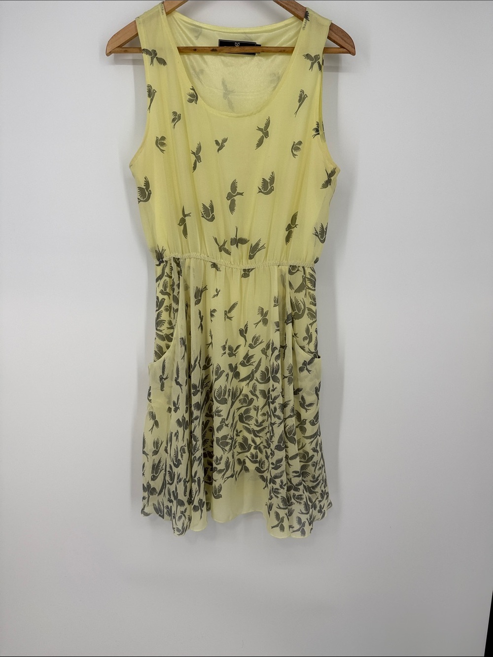 Paper Plane London Yellow Sleeveless Bird & Leaf Print Skater Dress